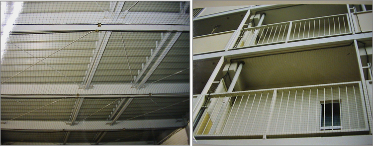 (左)倉庫天井部への設置例　(右)ベランダへの設置例